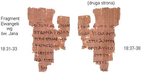 Papirus Rylands P52 zapisany obustronnie z kolekcji papirusów w John Rylands Library. Wymiary: ok. 9 na 6 cm